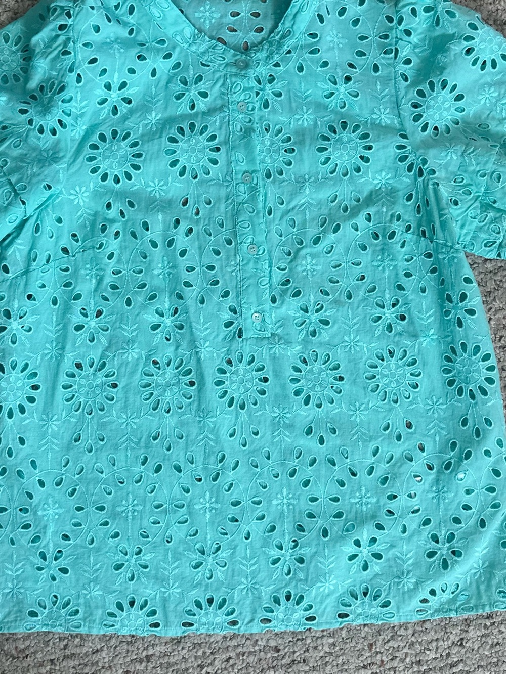 J. Crew Eyelet Blouse Teal Size Medium - Picture 3 of 6